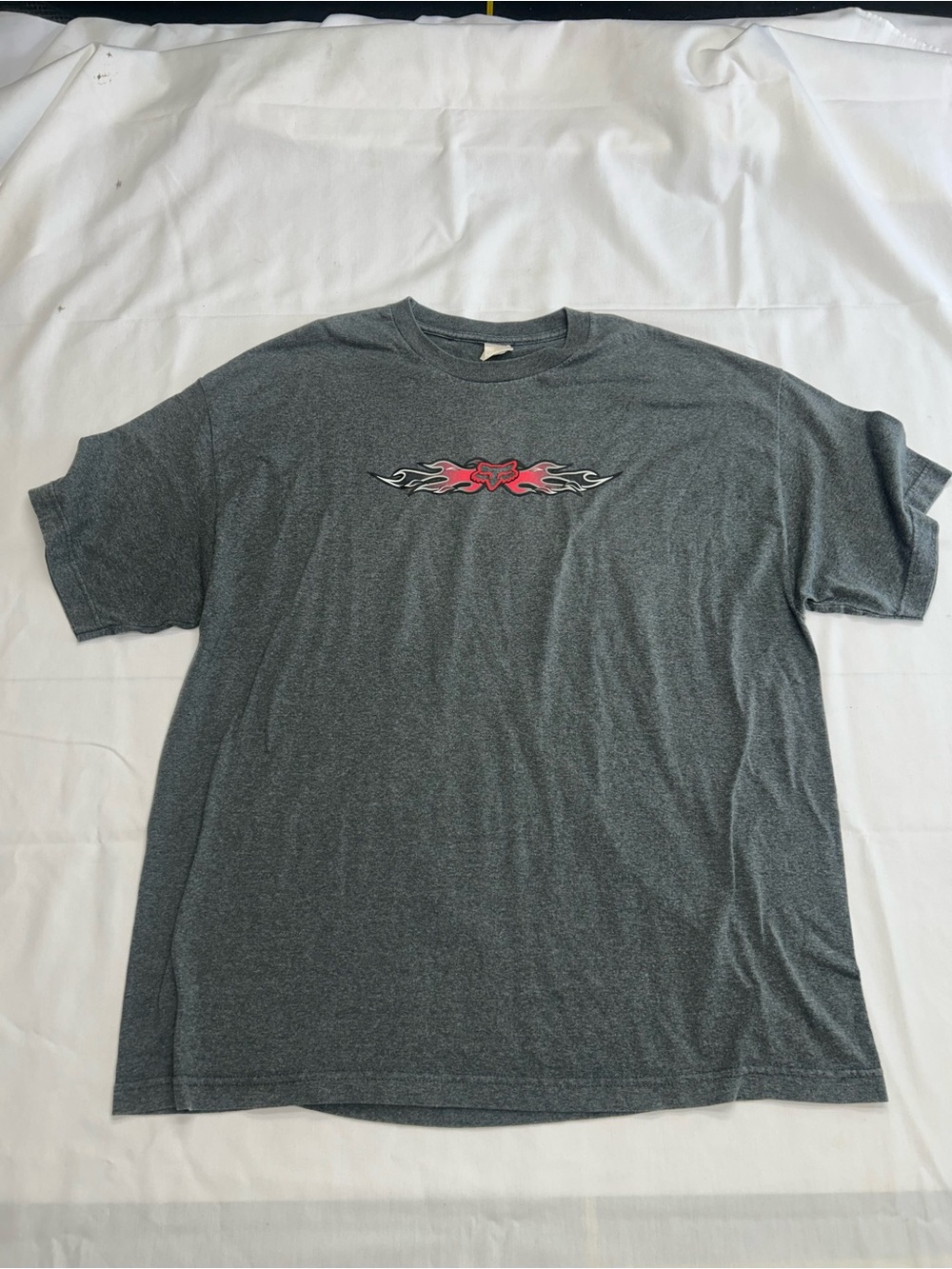Vintage Y2K Fox Racing Center Flame Graphic T-Shirt Grey Size XXL Big Logo